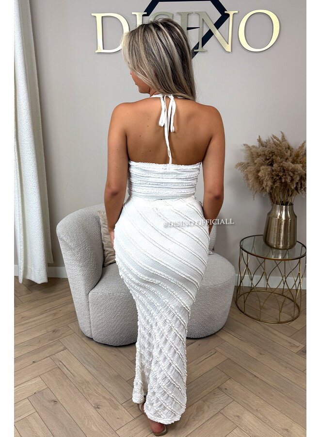 BEIGE - 'AVELINE SET' - TEXTURED TOP + MAXI SKIRT SET