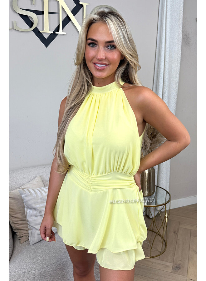 YELLOW - 'LIORA PLAYSUIT' - HALTER RUFFLE PLAYSUIT