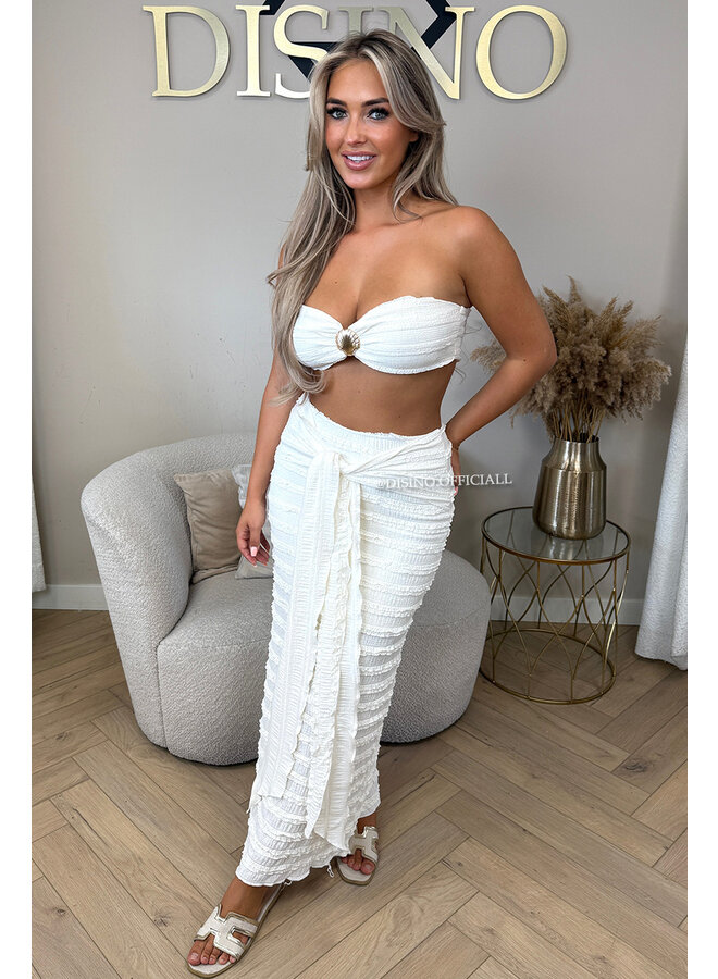 BEIGE - 'ISLA IBIZA SET' - CROCHET BEACH TOP + SKIRT SET