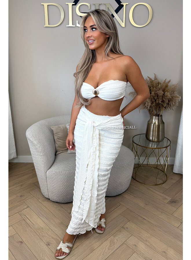 BEIGE - 'ISLA IBIZA SET' - CROCHET BEACH TOP + SKIRT SET
