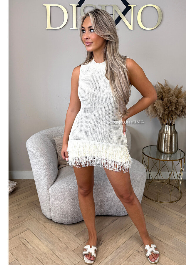 BEIGE - 'ELVA DRESS' - FRINGE KNITTED BEACH DRESS