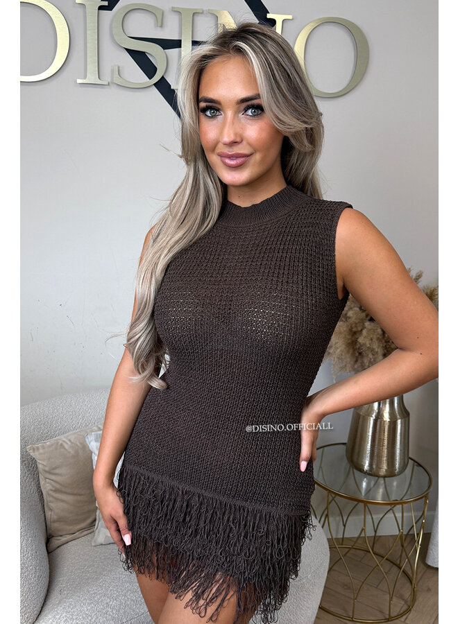 CHOCO - 'ELVA DRESS' - FRINGE KNITTED BEACH DRESS