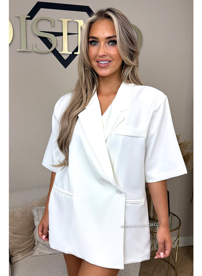 WHITE - 'MAEVA BLAZER' - OVERSIZED SHORT SLEEVE BLAZER DRESS