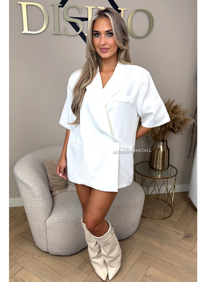 WHITE - 'MAEVA BLAZER' - OVERSIZED SHORT SLEEVE BLAZER DRESS