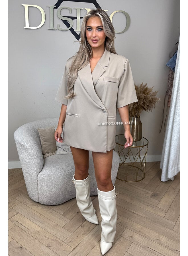 TAUPE - 'MAEVA BLAZER' - OVERSIZED SHORT SLEEVE BLAZER DRESS