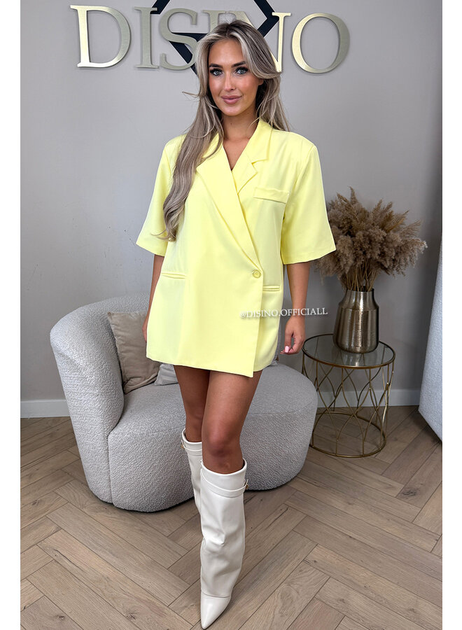 YELLOW - 'MAEVA BLAZER' - OVERSIZED SHORT SLEEVE BLAZER DRESS