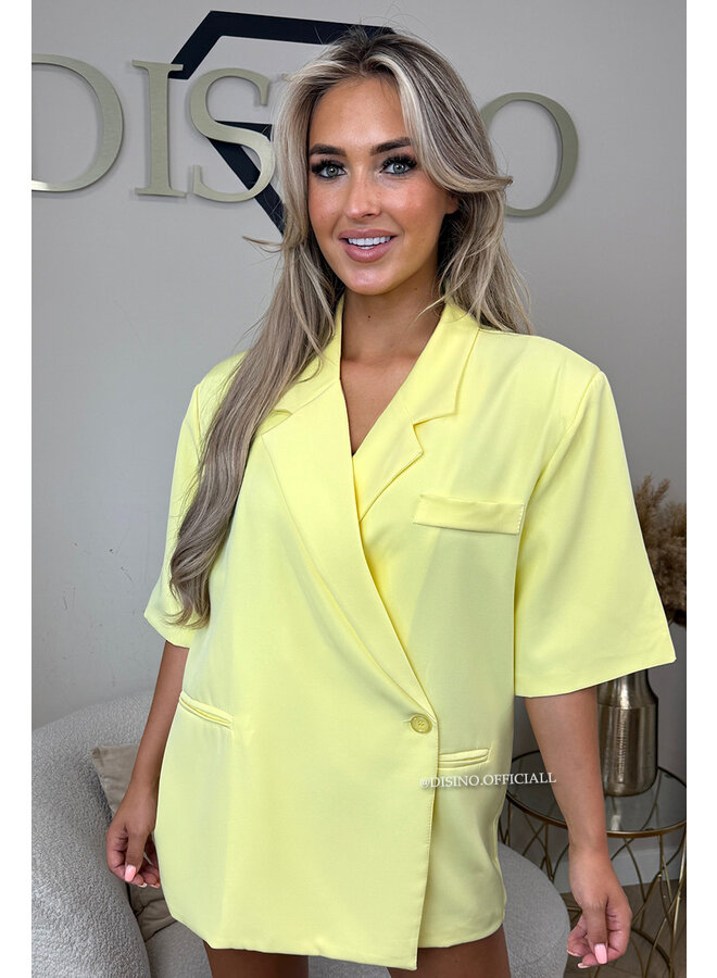 YELLOW - 'MAEVA BLAZER' - OVERSIZED SHORT SLEEVE BLAZER DRESS