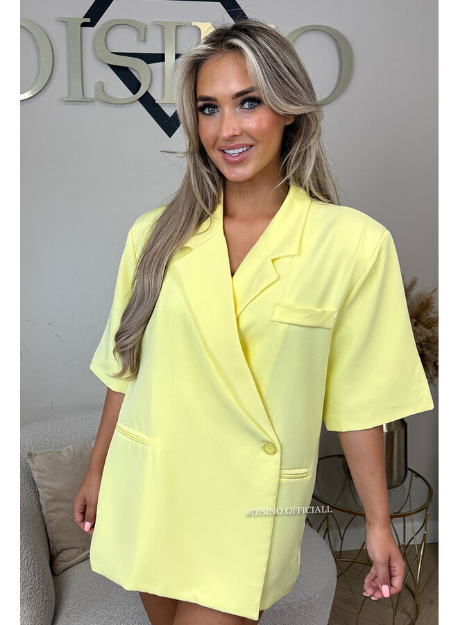 YELLOW - 'MAEVA BLAZER' - OVERSIZED SHORT SLEEVE BLAZER DRESS