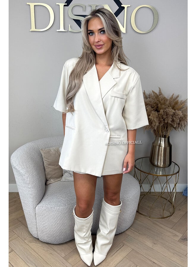 BEIGE - 'MAEVA BLAZER' - OVERSIZED SHORT SLEEVE BLAZER DRESS