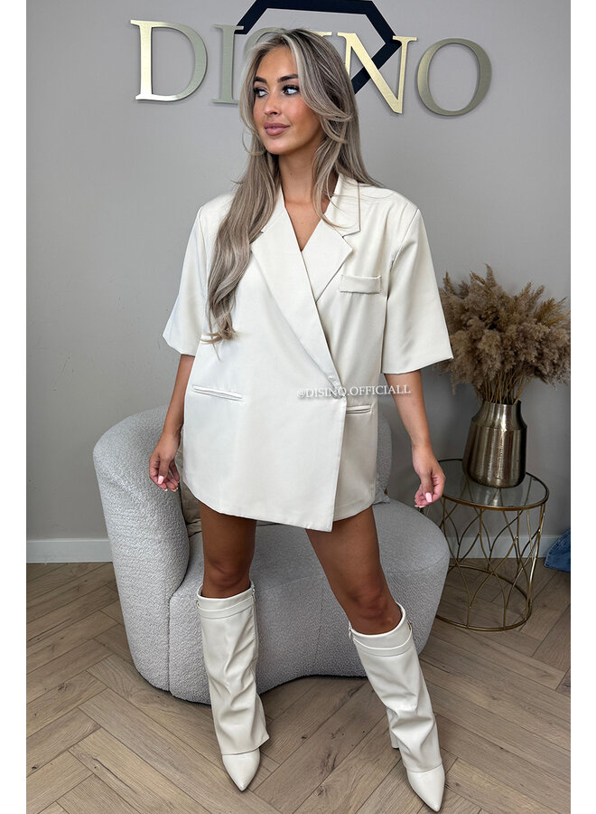 BEIGE - 'MAEVA BLAZER' - OVERSIZED SHORT SLEEVE BLAZER DRESS