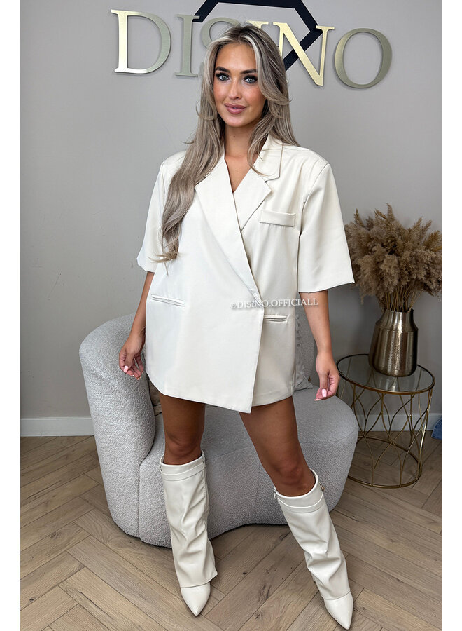 BEIGE - 'MAEVA BLAZER' - OVERSIZED SHORT SLEEVE BLAZER DRESS