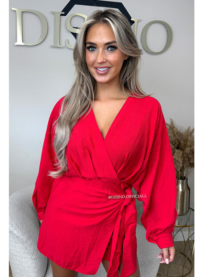 RED - 'ROMY PLAYSUIT' - WRAP ON PLAYSUIT