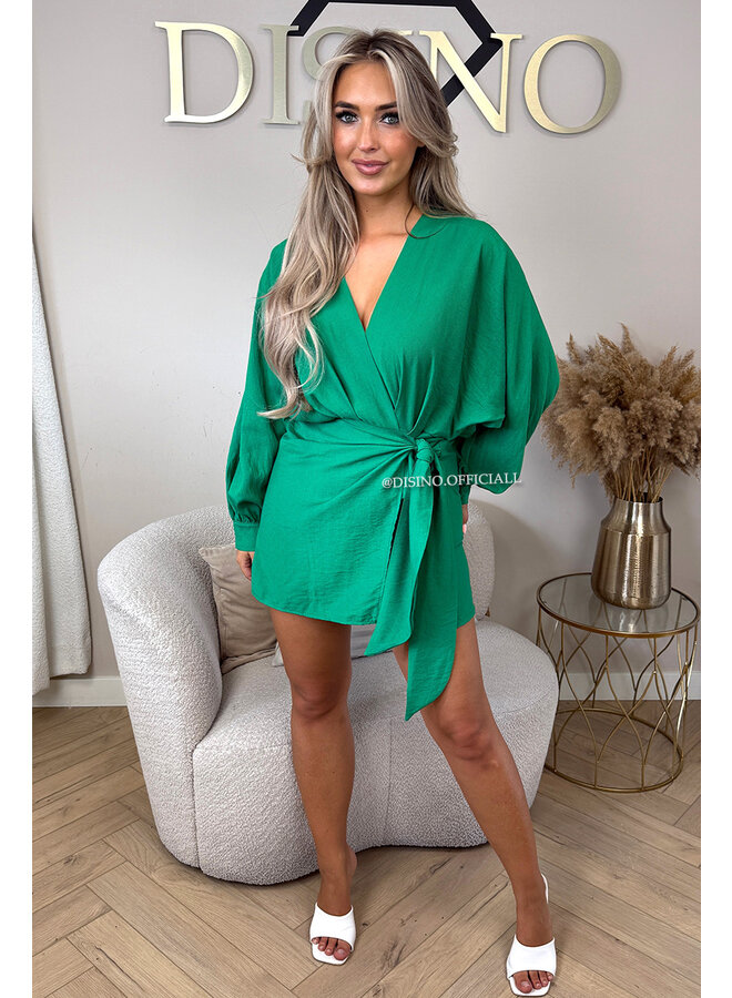 GREEN - 'ROMY PLAYSUIT' - WRAP ON PLAYSUIT