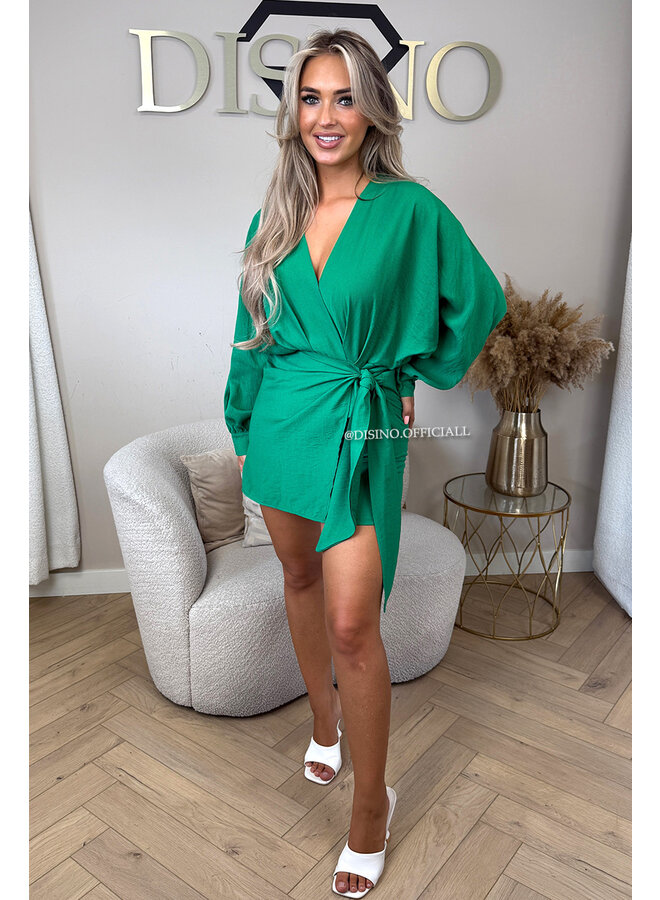 GREEN - 'ROMY PLAYSUIT' - WRAP ON PLAYSUIT