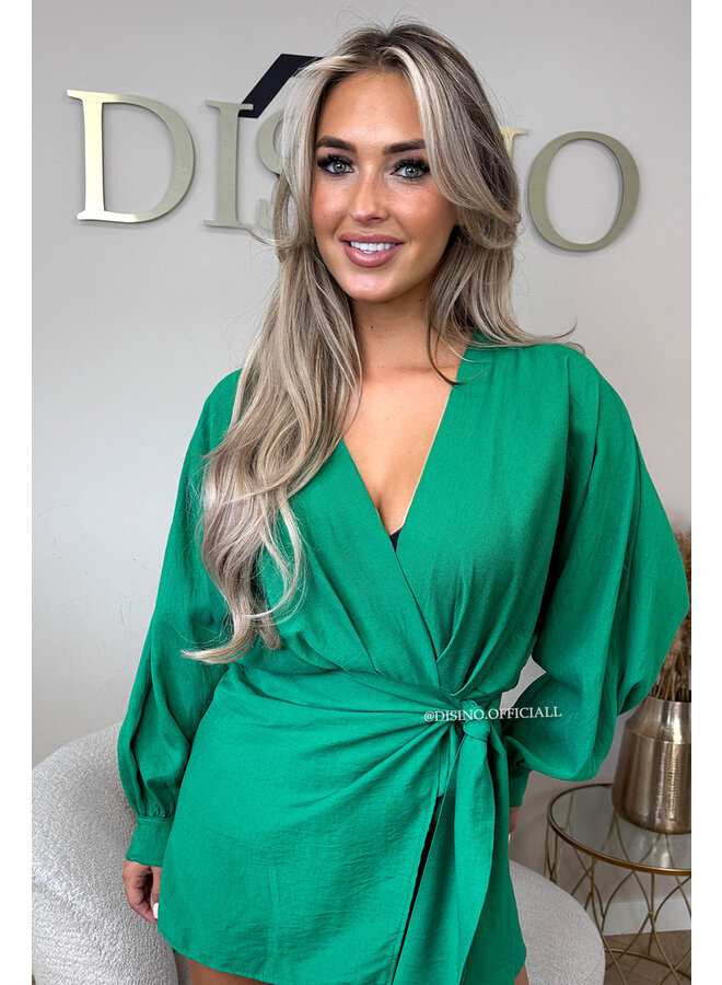GREEN - 'ROMY PLAYSUIT' - WRAP ON PLAYSUIT
