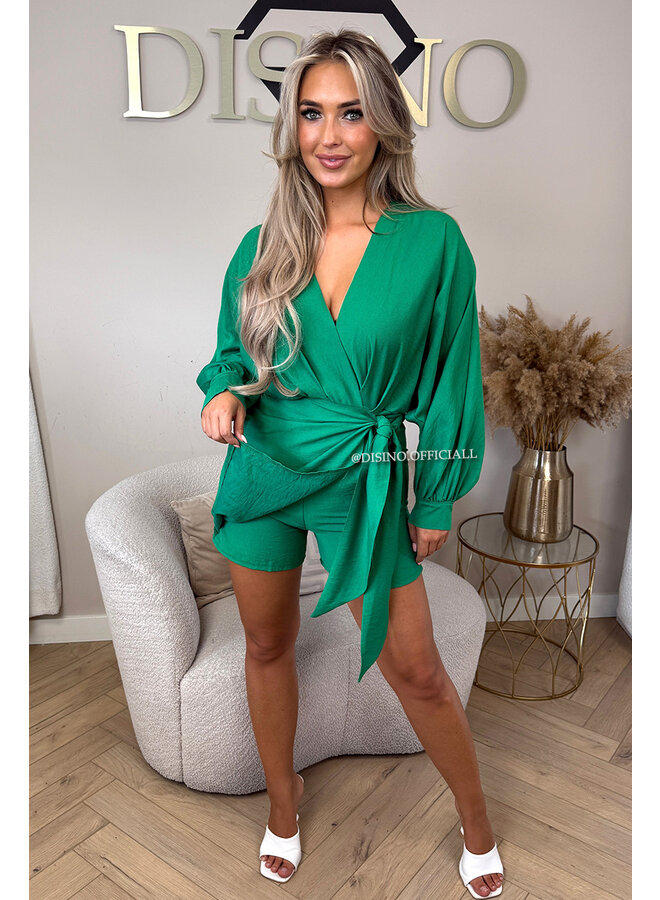GREEN - 'ROMY PLAYSUIT' - WRAP ON PLAYSUIT