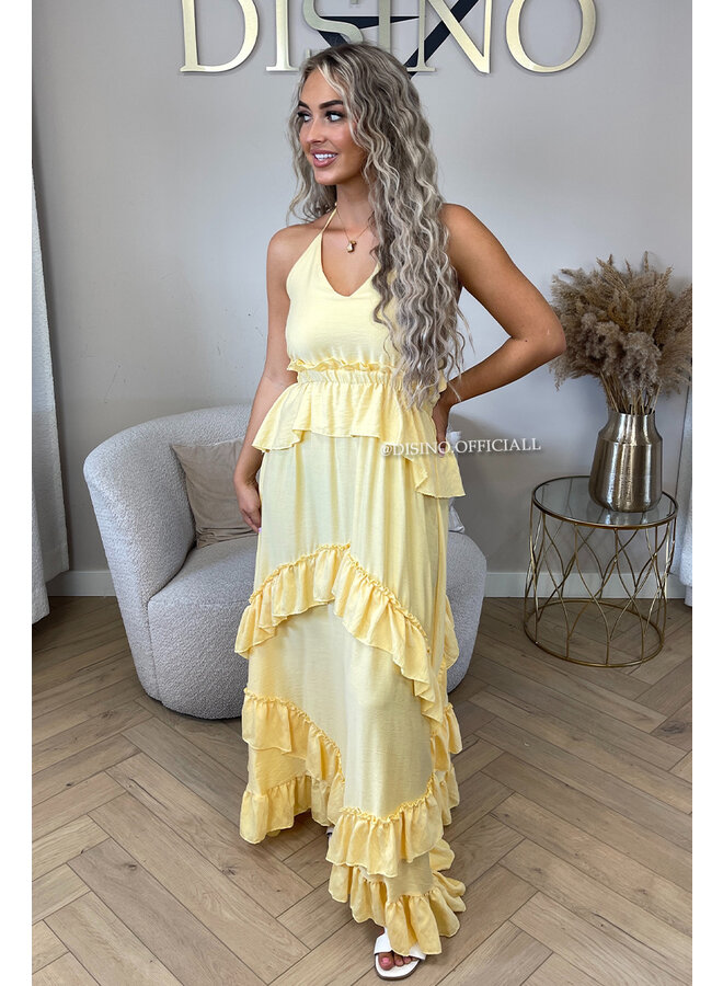 YELLOW - 'SUNNY DRESS' - RUFFLE MAXI DRESS OPEN BACK