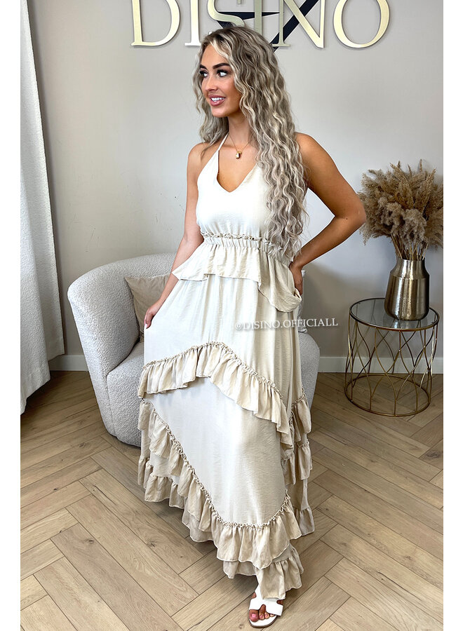 BEIGE - 'SUNNY DRESS' - RUFFLE MAXI DRESS OPEN BACK
