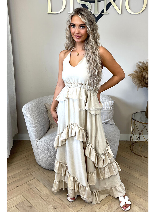 BEIGE - 'SUNNY DRESS' - RUFFLE MAXI DRESS OPEN BACK