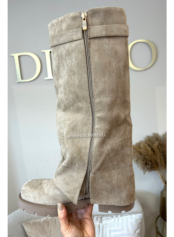 KHAKI - 'BIKER SUEDE SHARK BOOTS' - PREMIUM QUALITY OVERLAY BOOTS