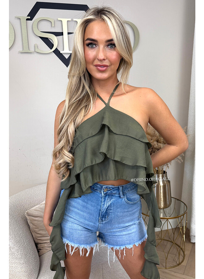 KHAKI GREEN - 'AYRA TOP' - RUFFLE FESTIVAL TOP