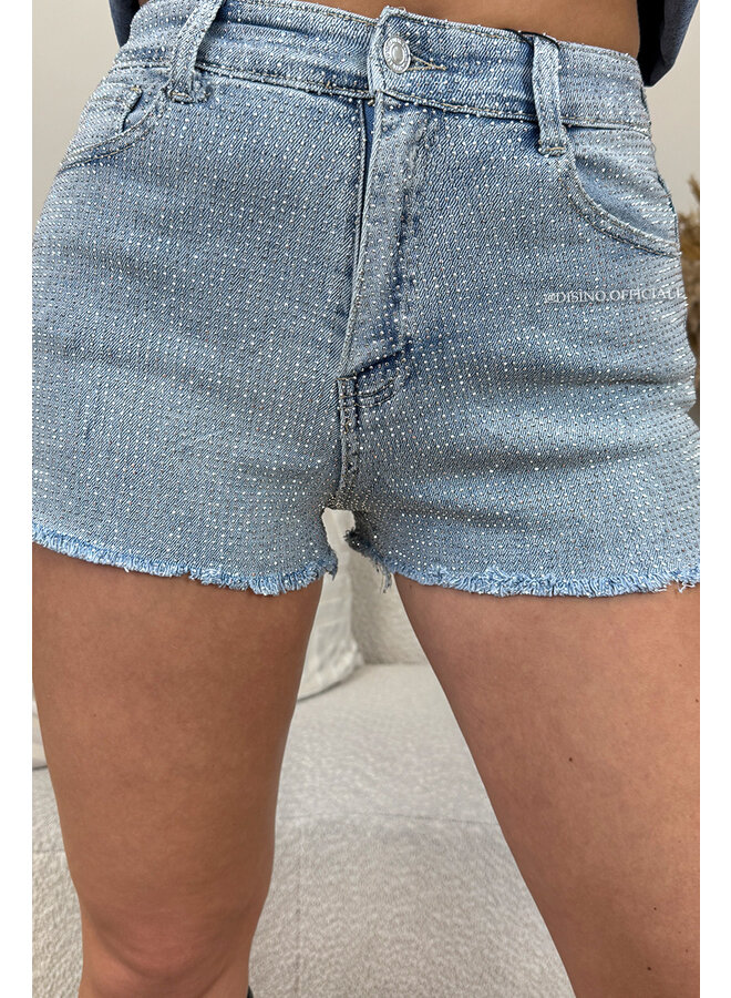 LIGHT BLUE - 'CELINA SHORT' - EXCLUSIVE DIAMONDS ALL OVER SUPER STRETCH SHORT