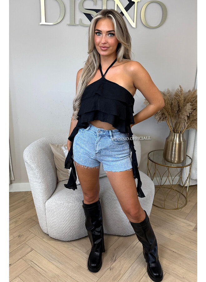 LIGHT BLUE - 'CELINA SHORT' - EXCLUSIVE DIAMONDS ALL OVER SUPER STRETCH SHORT