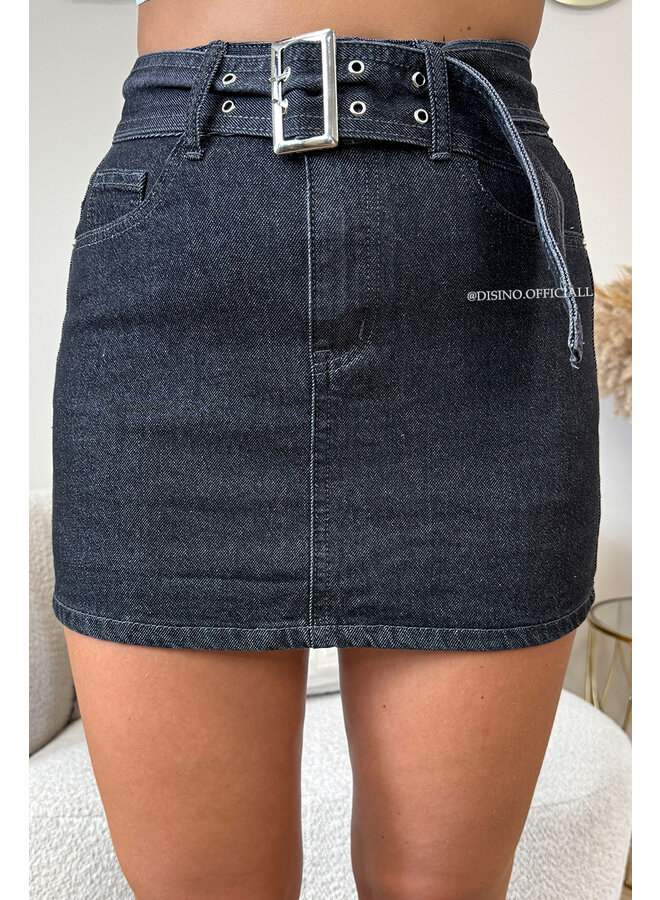 BLACK - 'NOLA SKIRT' - STRETCH DENIM MINI SKIRT (SHORT INSIDE)