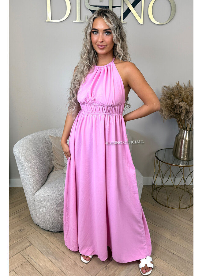 PINK - 'AZURA DRESS' - OPEN BACK HALTER MAXI DRESS