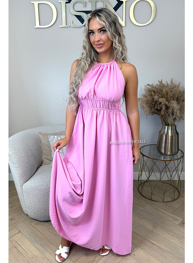 PINK - 'AZURA DRESS' - OPEN BACK HALTER MAXI DRESS