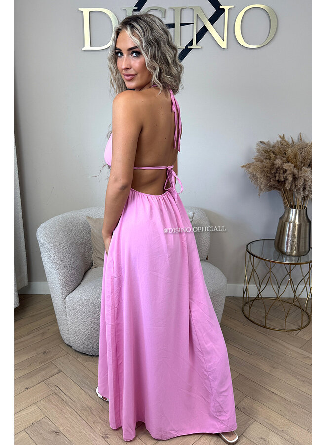 PINK - 'AZURA DRESS' - OPEN BACK HALTER MAXI DRESS
