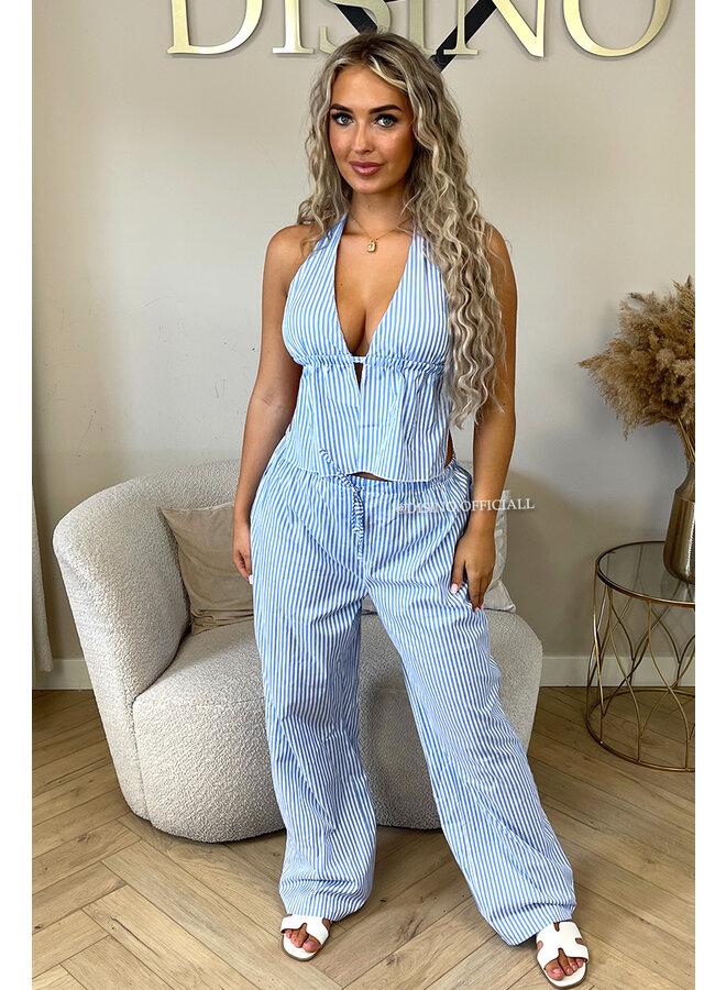 BLUE - 'AMÉLIE SET' - STRIPED SUMMER TOP + PANTS SET