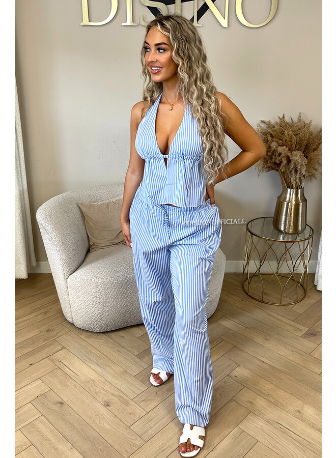 BLUE - 'AMÉLIE SET' - STRIPED SUMMER TOP + PANTS SET