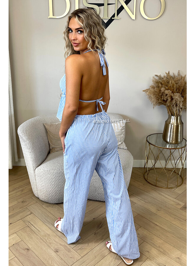 BLUE - 'AMÉLIE SET' - STRIPED SUMMER TOP + PANTS SET