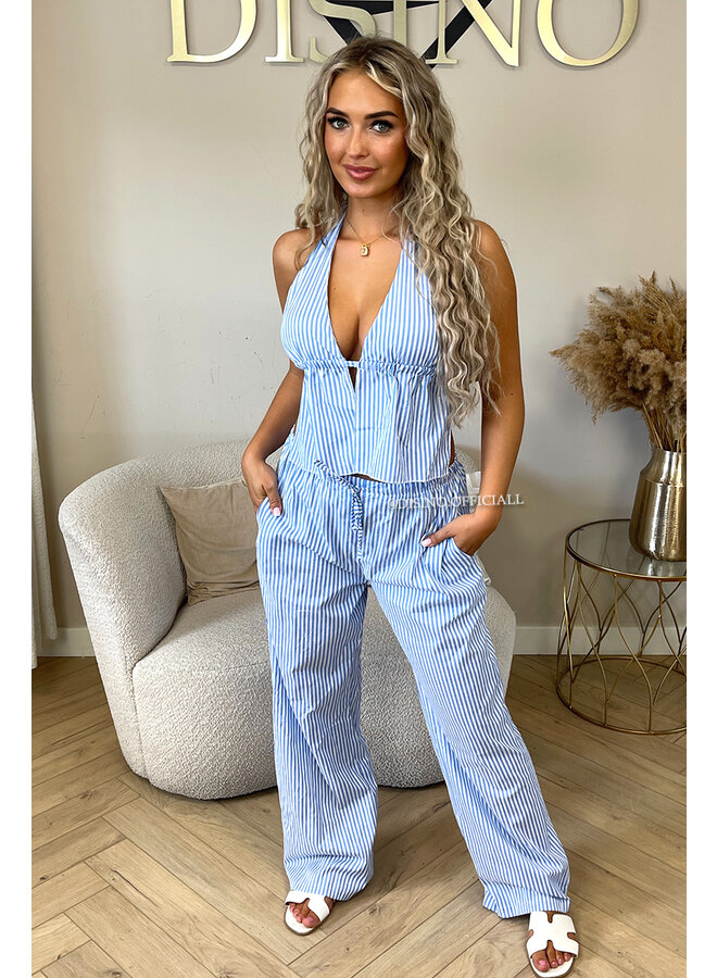 BLUE - 'AMÉLIE SET' - STRIPED SUMMER TOP + PANTS SET