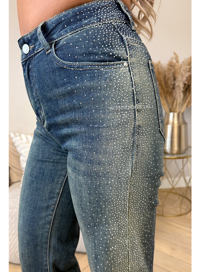 DIRTY BLUE - 'PRAGUE' - STRETCH HIGH WAIST DIAMONDS JEANS