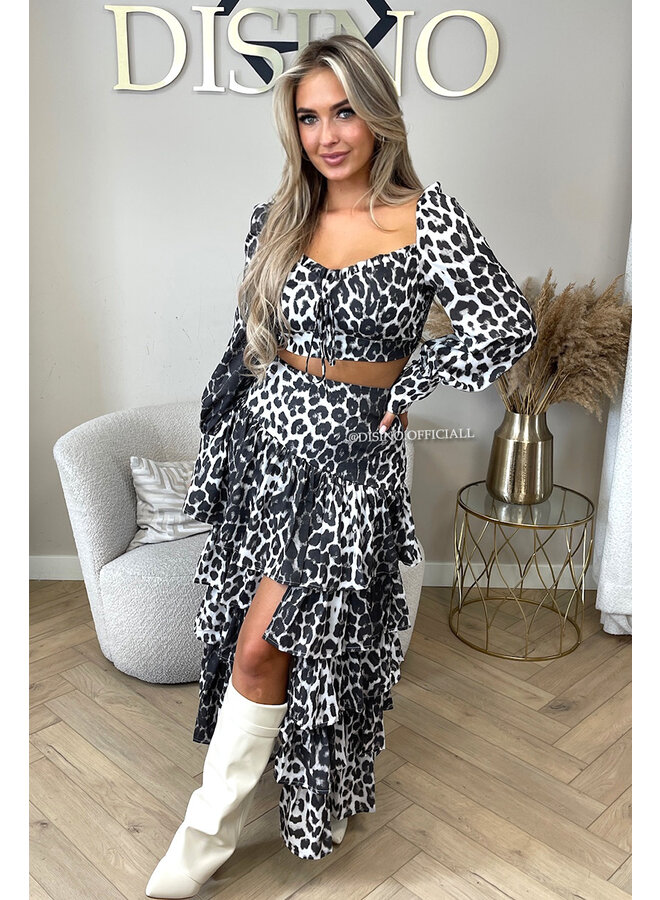 GREY - 'NAYLA LEO SET' - LAYERED RUFFLE FESTIVAL TOP + MAXI SKIRT SET