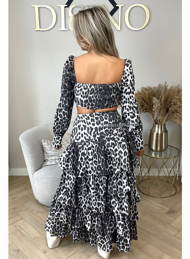 GREY - 'NAYLA LEO SET' - LAYERED RUFFLE FESTIVAL TOP + MAXI SKIRT SET