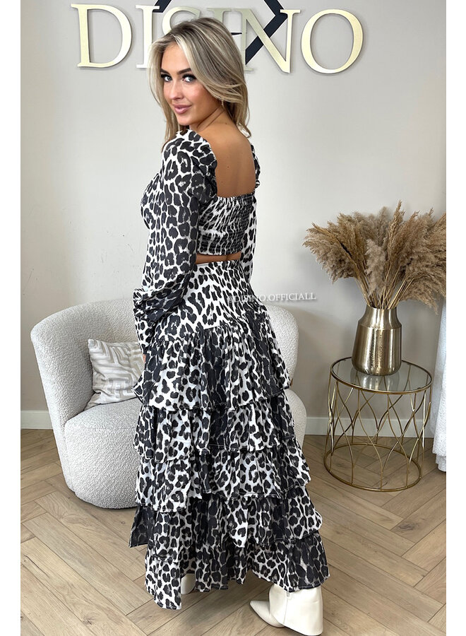 GREY - 'NAYLA LEO SET' - LAYERED RUFFLE FESTIVAL TOP + MAXI SKIRT SET