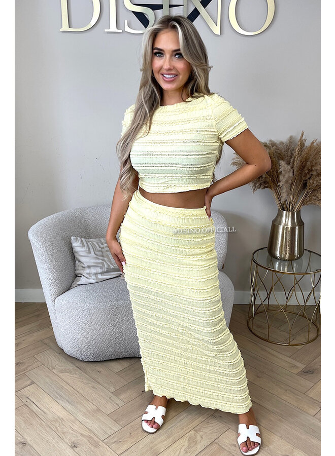 YELLOW - 'AMARA SET' - CROCHET LACE TOP + MAXI SKIRT SET