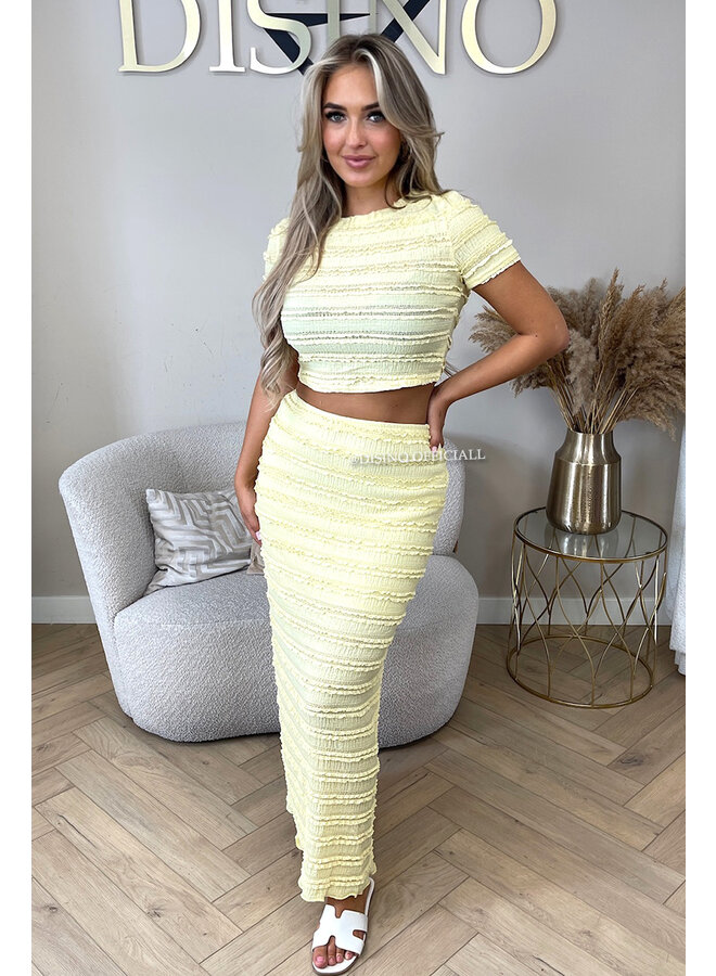 YELLOW - 'AMARA SET' - CROCHET LACE TOP + MAXI SKIRT SET