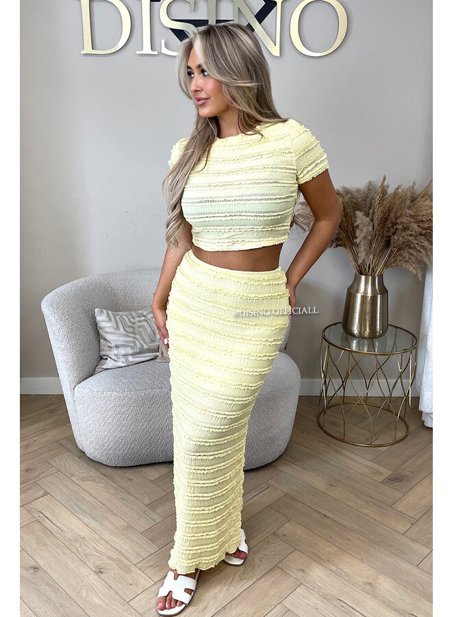 YELLOW - 'AMARA SET' - CROCHET LACE TOP + MAXI SKIRT SET