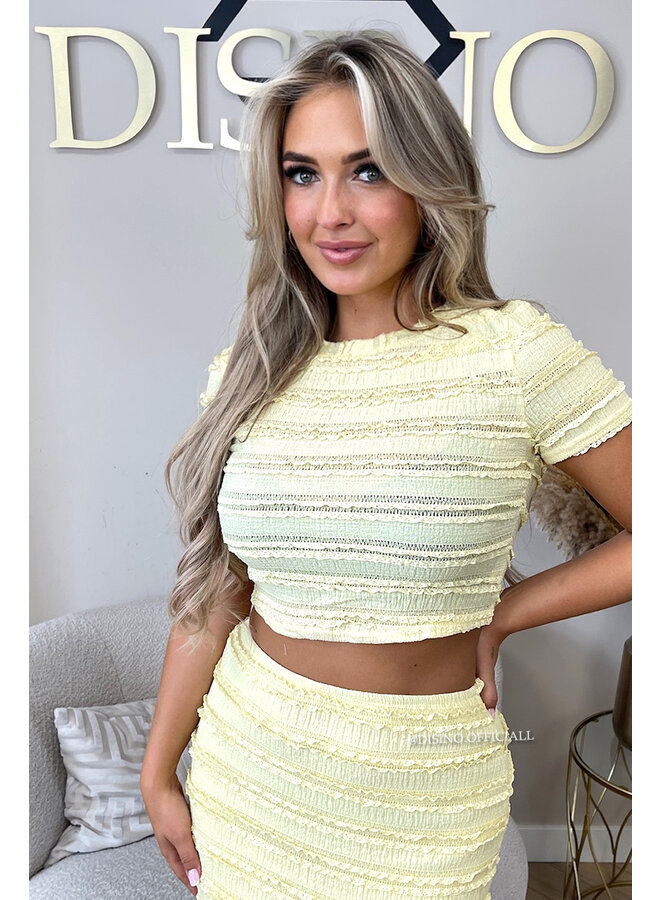 YELLOW - 'AMARA SET' - CROCHET LACE TOP + MAXI SKIRT SET