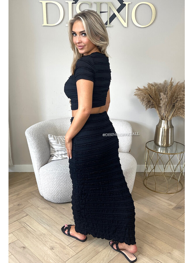 BLACK - 'AMARA SET' - CROCHET LACE TOP + MAXI SKIRT SET