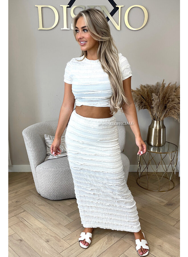 ECRU - 'AMARA SET' - CROCHET LACE TOP + MAXI SKIRT SET