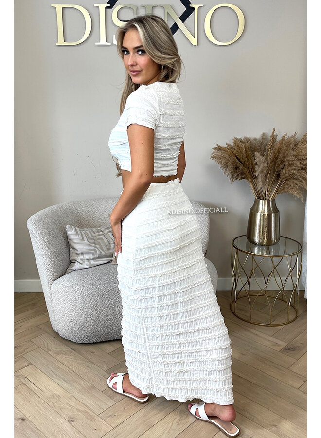 ECRU - 'AMARA SET' - CROCHET LACE TOP + MAXI SKIRT SET