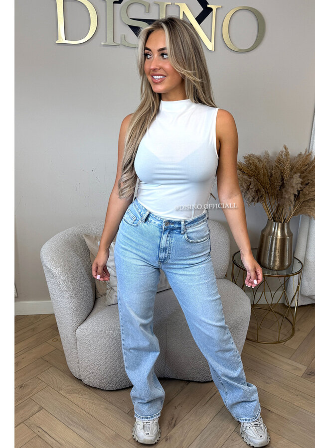 WHITE - 'NOVEL TOP' - HIGH NECK BASIC TOP
