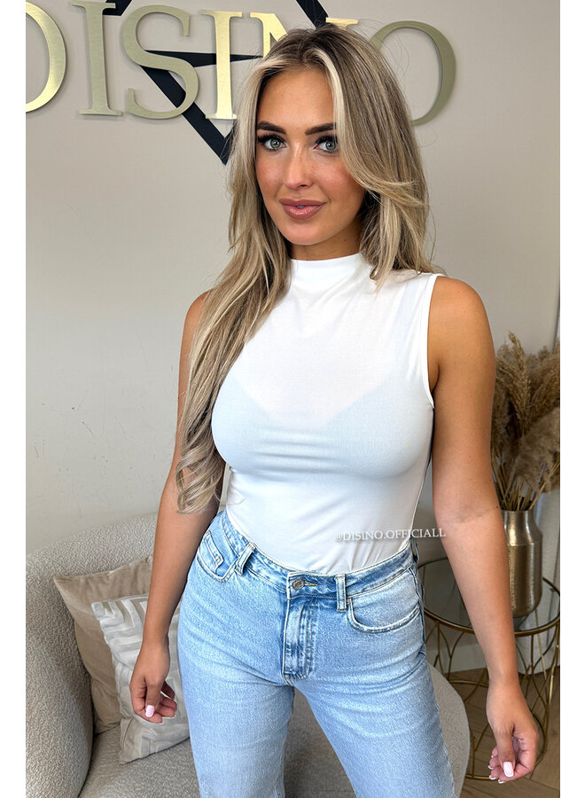 WHITE - 'NOVEL TOP' - HIGH NECK BASIC TOP