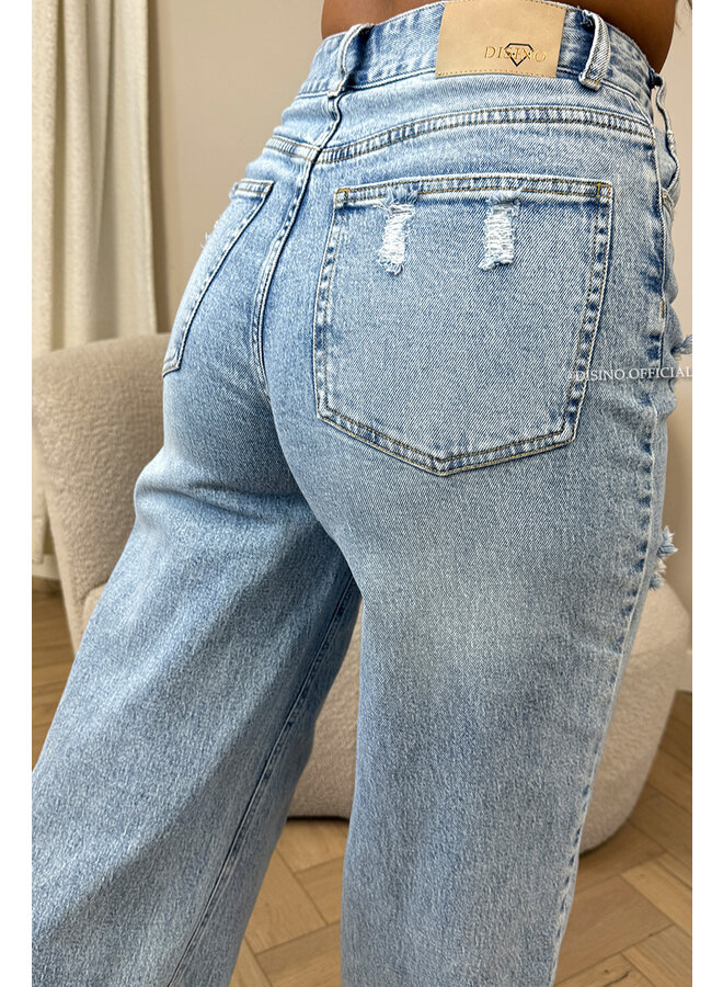 BLUE - 'DISINO AMSTERDAM JEANS' - EXTRA LONG CROSS WAIST STRETCH WIDE LEG JEANS