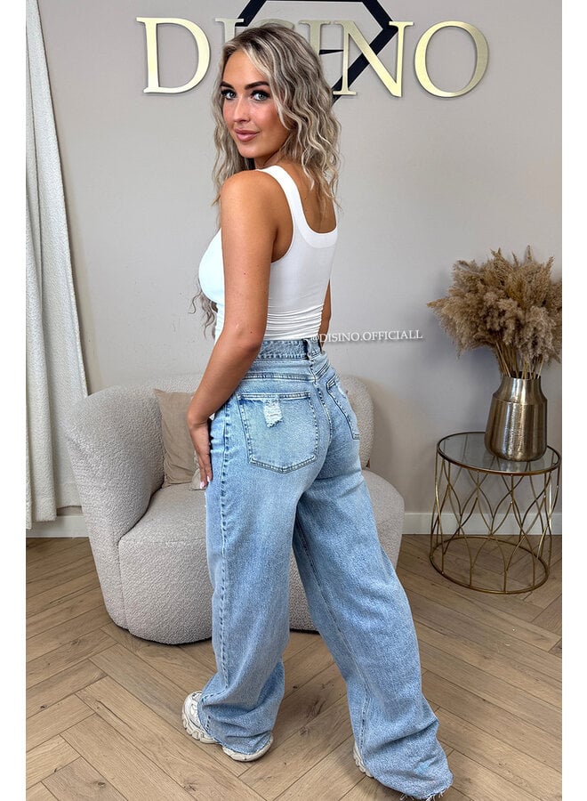 BLUE - 'DISINO AMSTERDAM JEANS' - EXTRA LONG CROSS WAIST STRETCH WIDE LEG JEANS